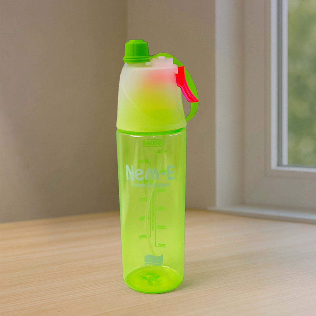 Plastic Dual Function Sports Water Bottle With Built-in Mist Spray And Leakproof Cap (600ml  1 Pc)
