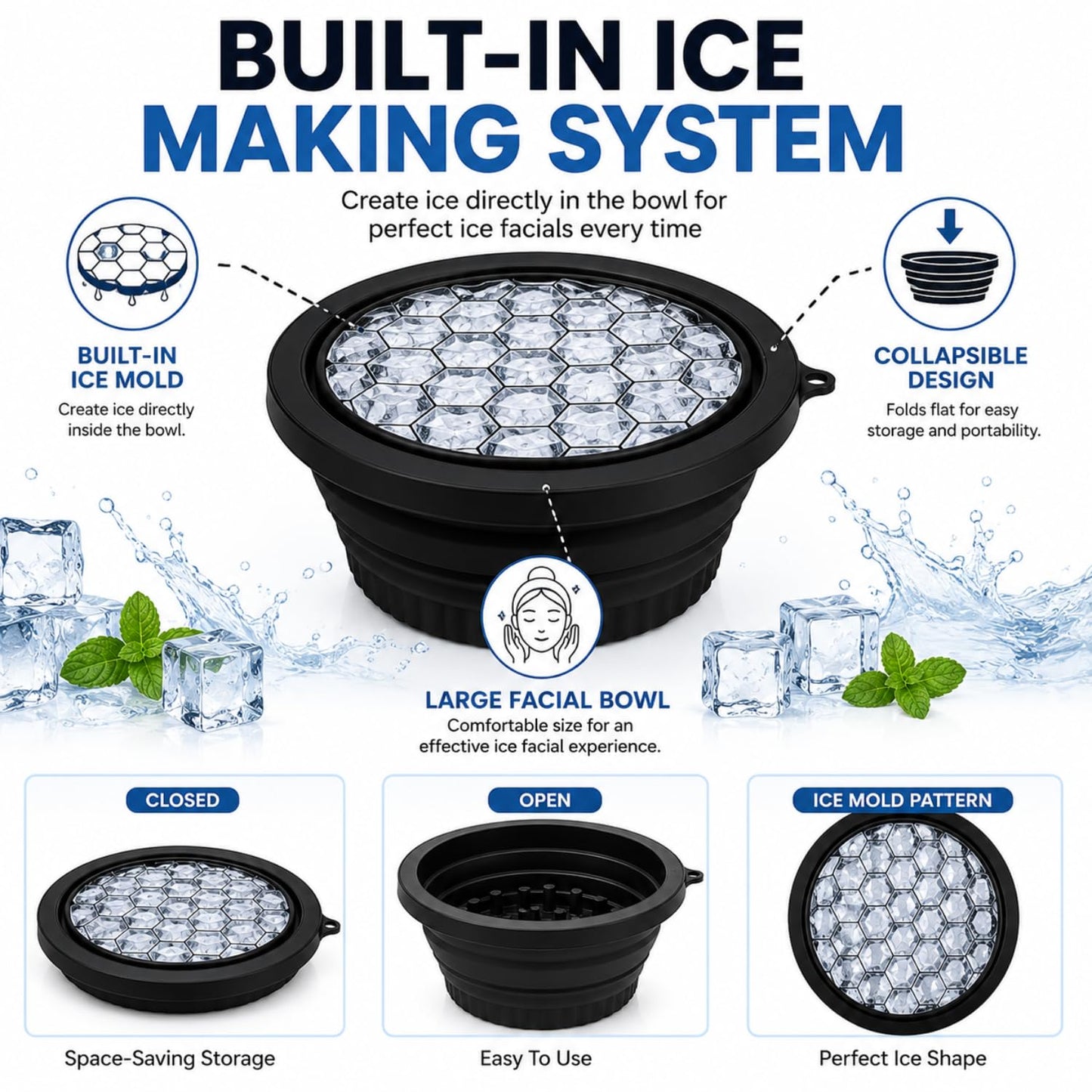 Original Foldable Ice Face Bowl with Built-In Ice Mold