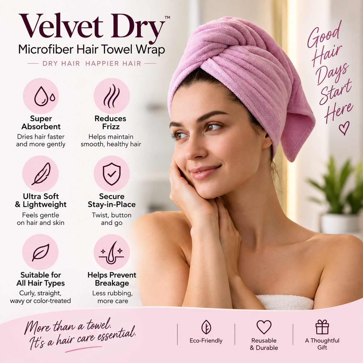 VelvetDry Microfiber Hair Wrap