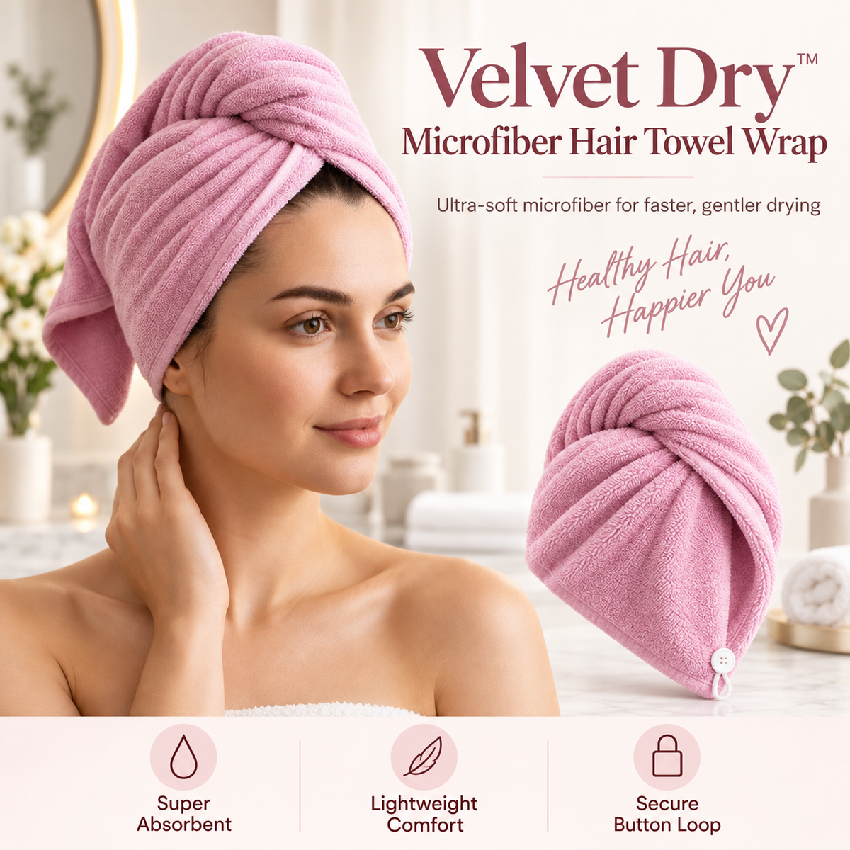 VelvetDry Microfiber Hair Wrap