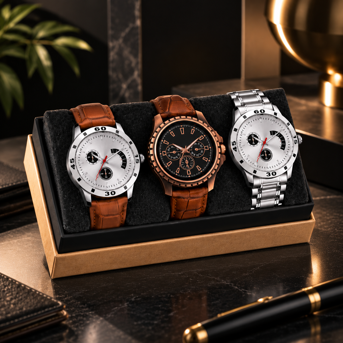 ChronoCraft 3-in-1 Men's Watch Combo (Pack of 3) - Buy 1 Get 2 FREE