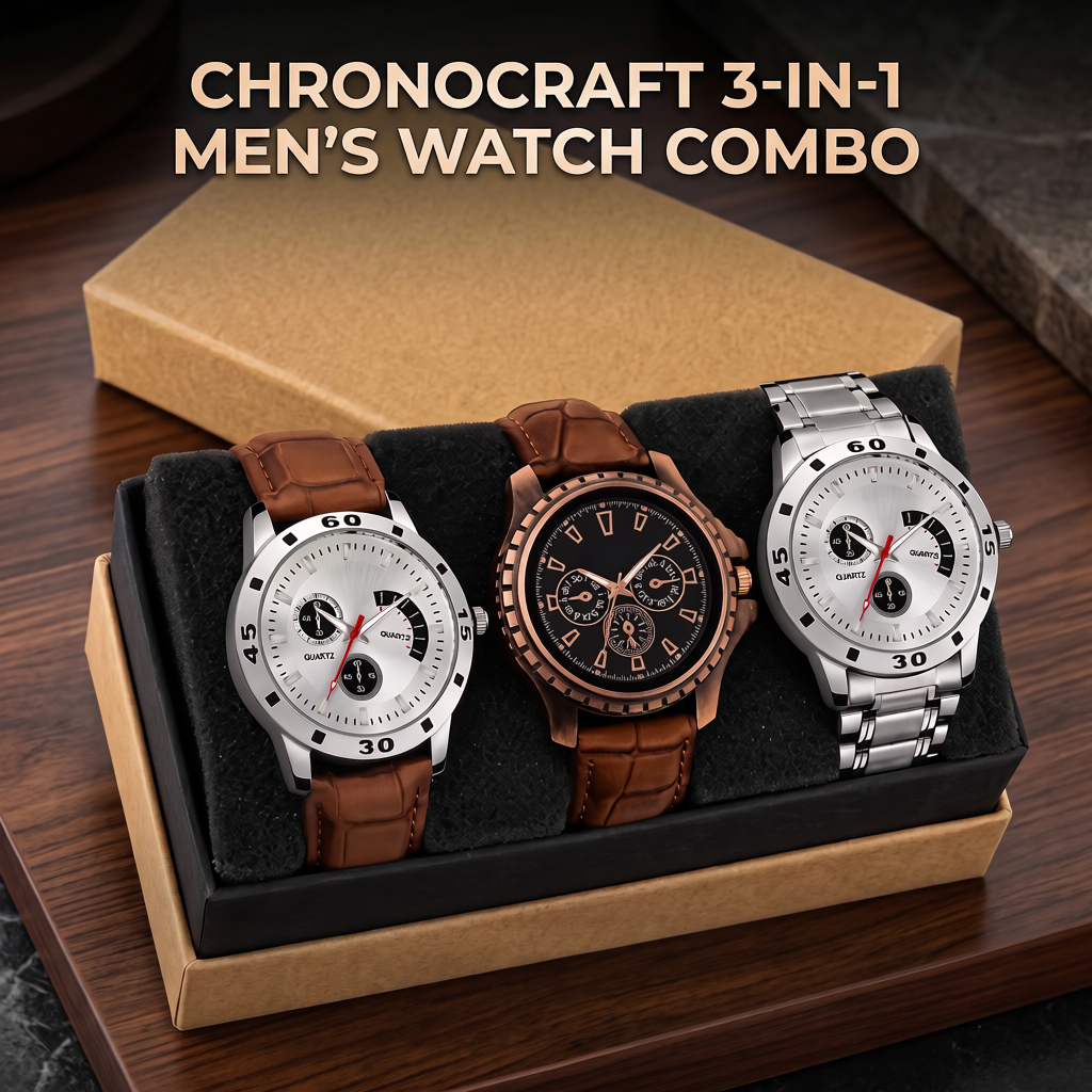 ChronoCraft 3-in-1 Men's Watch Combo (Pack of 3) - Buy 1 Get 2 FREE