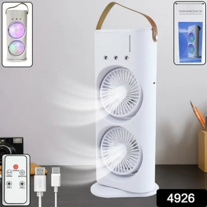 Vertex Dual-Cool Double Head Mist Cooling Fan with Remote | 3-Speed USB Rechargeable Air Cooler for Desk & Bedroom (1 Pc With Remote)