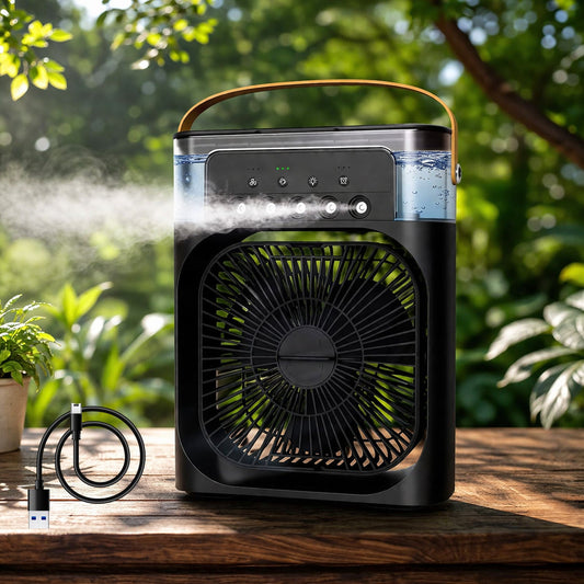FrostBlast Pro Rechargable Portable AC Fan - With 7-Color Light Changing Mode