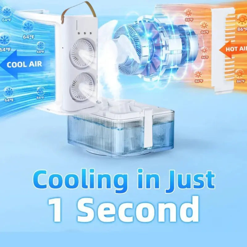 Vertex Dual-Cool Double Head Mist Cooling Fan with Remote | 3-Speed USB Rechargeable Air Cooler for Desk & Bedroom (1 Pc With Remote)