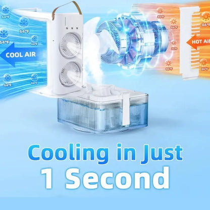 Vertex Dual-Cool Double Head Mist Cooling Fan with Remote | 3-Speed USB Rechargeable Air Cooler for Desk & Bedroom (1 Pc With Remote)