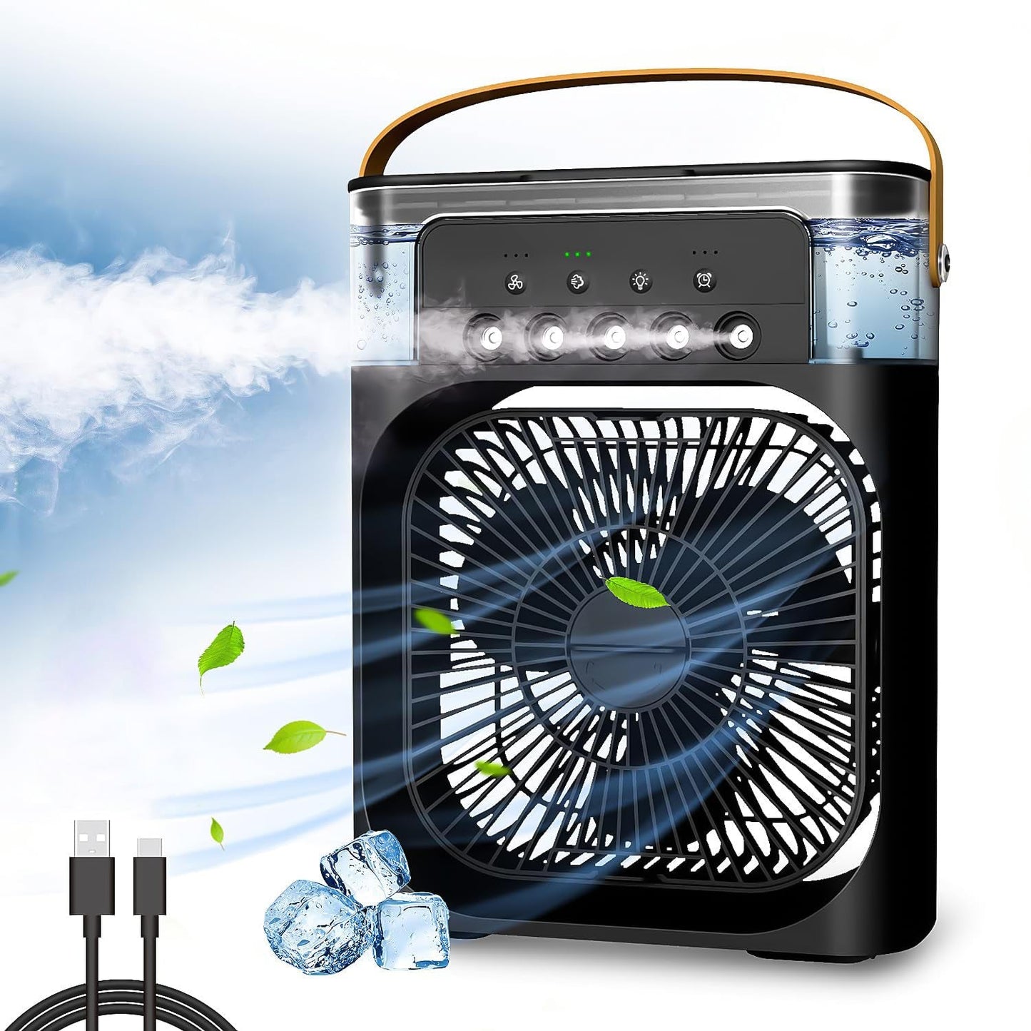 FrostBlast Pro Rechargable Portable AC Fan - With 7-Color Light Changing Mode