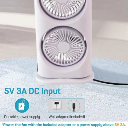 Vertex Dual-Cool Double Head Mist Cooling Fan with Remote | 3-Speed USB Rechargeable Air Cooler for Desk & Bedroom (1 Pc With Remote)