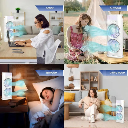 Vertex Dual-Cool Double Head Mist Cooling Fan with Remote | 3-Speed USB Rechargeable Air Cooler for Desk & Bedroom (1 Pc With Remote)