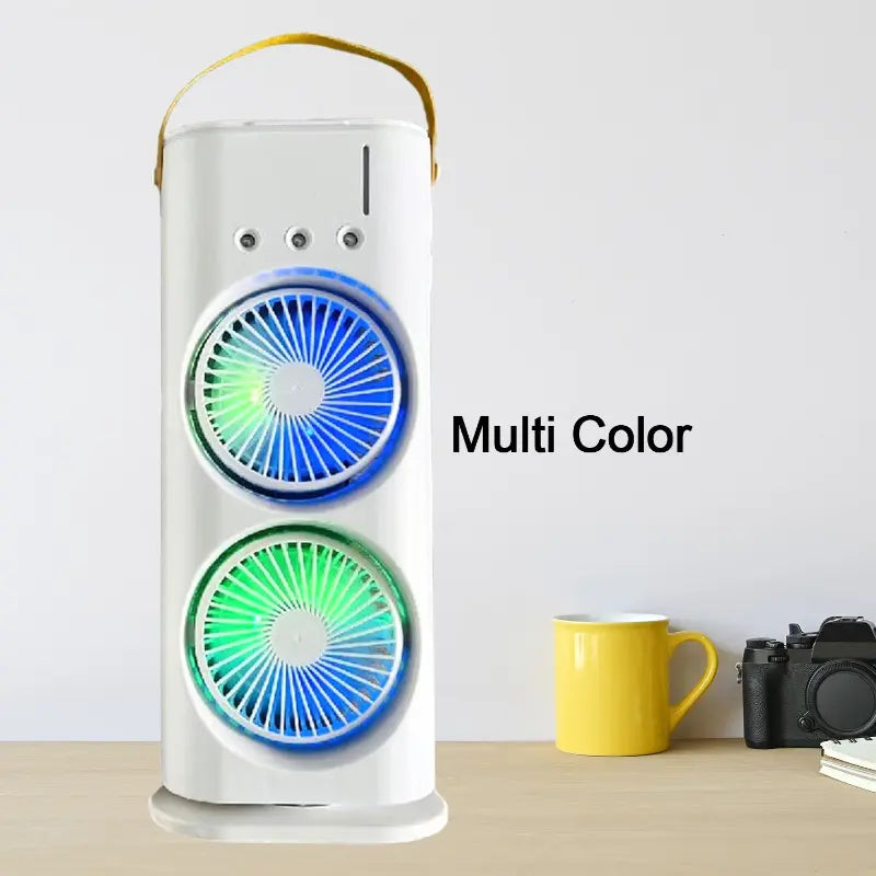 Vertex Dual-Cool Double Head Mist Cooling Fan with Remote | 3-Speed USB Rechargeable Air Cooler for Desk & Bedroom (1 Pc With Remote)